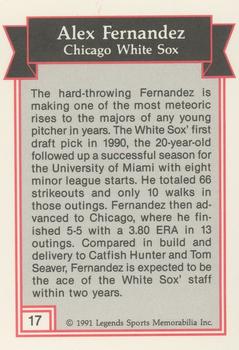 1991 Legends Sports Memorabilia #17 Alex Fernandez Back