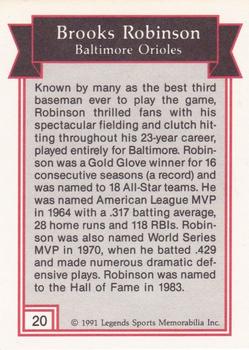 1991 Legends Sports Memorabilia #20 Brooks Robinson Back