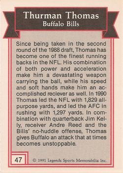 1991 Legends Sports Memorabilia #47 Thurman Thomas Back