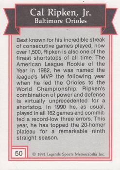 1991 Legends Sports Memorabilia #50 Cal Ripken Jr. Back