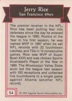 1991 Legends Sports Memorabilia #54 Jerry Rice Back