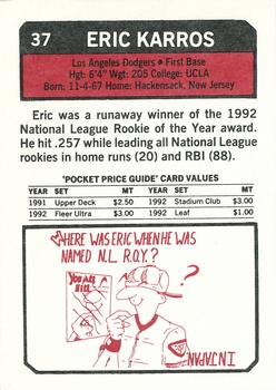 1993 SCD Sports Card Pocket Price Guide #37 Eric Karros Back