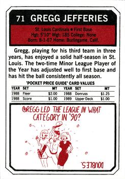 1993 SCD Sports Card Pocket Price Guide #71 Gregg Jefferies Back