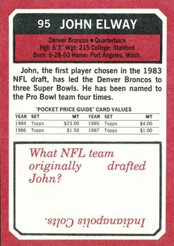 1993 SCD Sports Card Pocket Price Guide #95 John Elway Back