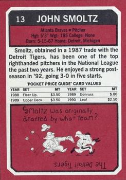 1993 SCD Sports Card Pocket Price Guide #13 John Smoltz Back