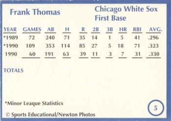 1991 Sports Educational Magazine #5 Frank Thomas Back