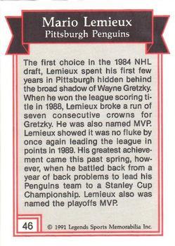 1991 Legends Sports Memorabilia - Gold #46 Mario Lemieux Back