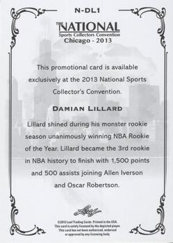 2013 Leaf National Convention #N-DL1 Damian Lillard Back