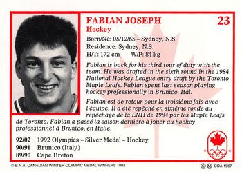 1992 BNA Canadian Winter Olympic Medal Winners #23 Fabian Joseph Back