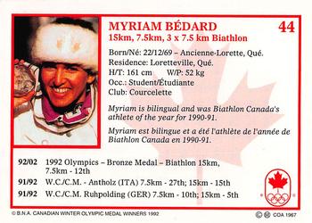1992 BNA Canadian Winter Olympic Medal Winners #44 Myriam Bedard Back