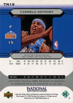 2004 Upper Deck National Convention #TN19 Carmelo Anthony Back