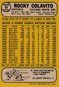 1968 Topps Milton Bradley Win-A-Card #99 Rocky Colavito Back