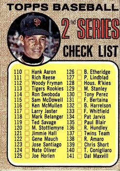 1968 Topps Milton Bradley Win-A-Card #107 2nd Series Checklist Front