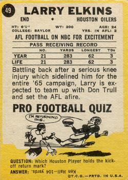1968 Topps Milton Bradley Win-A-Card #49 Larry Elkins Back