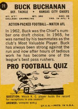1968 Topps Milton Bradley Win-A-Card #71 Buck Buchanan Back