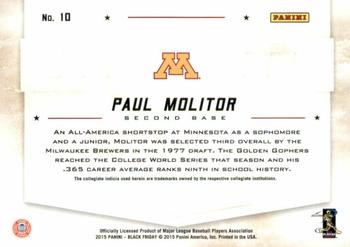 2015 Panini Black Friday - College Legends #10 Paul Molitor Back