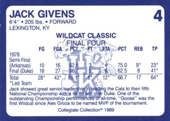 1989-90 Collegiate Collection Kentucky Wildcats #4 Jack Givens Back