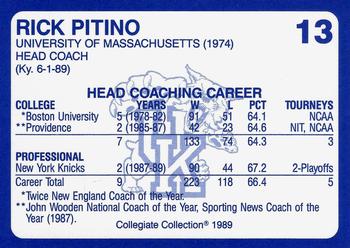 1989-90 Collegiate Collection Kentucky Wildcats #13 Rick Pitino Back