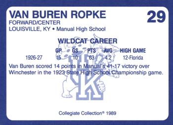 1989-90 Collegiate Collection Kentucky Wildcats #29 Van Buren Ropke Back