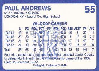1989-90 Collegiate Collection Kentucky Wildcats #55 Paul Andrews Back