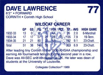 1989-90 Collegiate Collection Kentucky Wildcats #77 Dave Lawrence Back