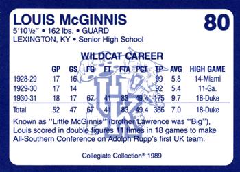 1989-90 Collegiate Collection Kentucky Wildcats #80 Louis McGinnis Back
