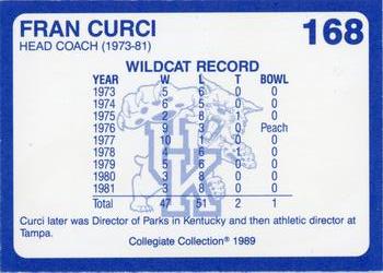 1989-90 Collegiate Collection Kentucky Wildcats #168 Fran Curci Back