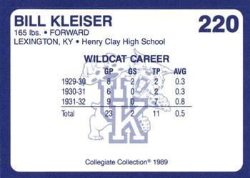 1989-90 Collegiate Collection Kentucky Wildcats #220 Bill Kleiser Back