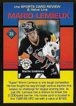 1992 The Sports Card Review & Value Line Prime Pics #31 Mario Lemieux Back