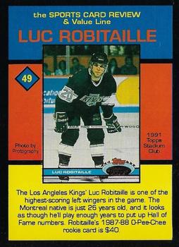 1992 The Sports Card Review & Value Line Prime Pics #49 Luc Robitaille Back