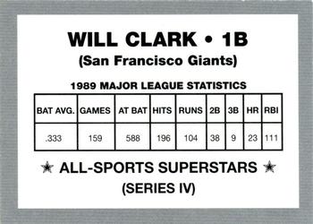 1989-90 All-Sports Superstars Series 1-4 (unlicensed) #NNO Will Clark Back