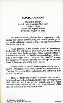 1991 Media Materials Reading Cards #72183-12 Magic Johnson Back