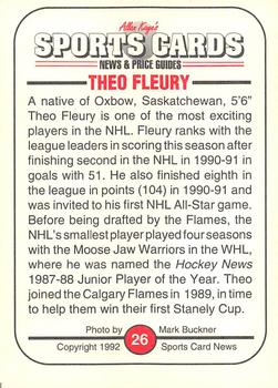1991 Allan Kaye's Sports Cards News Magazine - Standard-Sized 1992 #26 Theo Fleury Back