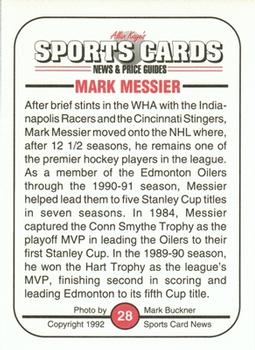 1991 Allan Kaye's Sports Cards News Magazine - Standard-Sized 1992 #28 Mark Messier Back