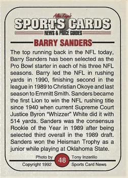 1991 Allan Kaye's Sports Cards News Magazine - Standard-Sized 1992 #48 Barry Sanders Back