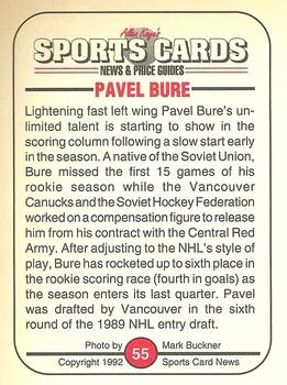 1991 Allan Kaye's Sports Cards News Magazine - Standard-Sized 1992 #55 Pavel Bure Back