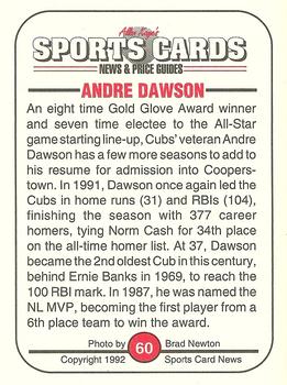 1991 Allan Kaye's Sports Cards News Magazine - Standard-Sized 1992 #60 Andre Dawson Back