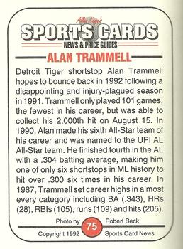 1991 Allan Kaye's Sports Cards News Magazine - Standard-Sized 1992 #75 Alan Trammell Back