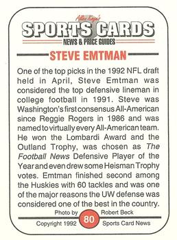 1991 Allan Kaye's Sports Cards News Magazine - Standard-Sized 1992 #80 Steve Emtman Back