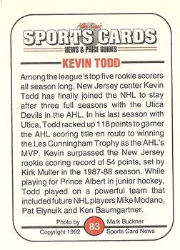 1991 Allan Kaye's Sports Cards News Magazine - Standard-Sized 1992 #83 Kevin Todd Back