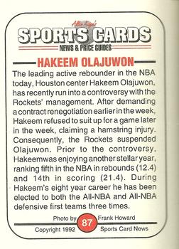 1991 Allan Kaye's Sports Cards News Magazine - Standard-Sized 1992 #87 Hakeem Olajuwon Back