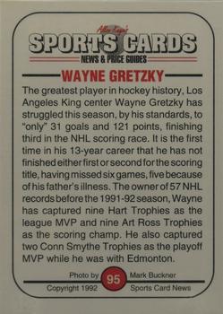 1991 Allan Kaye's Sports Cards News Magazine - Standard-Sized 1992 #95 Wayne Gretzky Back