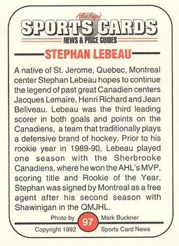 1991 Allan Kaye's Sports Cards News Magazine - Standard-Sized 1992 #97 Stephan LeBeau Back