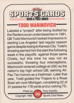 1991 Allan Kaye's Sports Cards News Magazine - Standard-Sized 1992 #98 Todd Marinovich Back