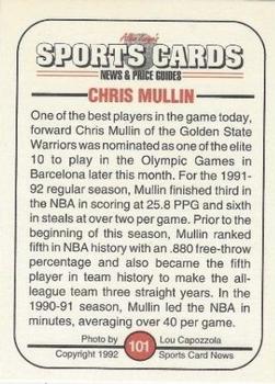 1991 Allan Kaye's Sports Cards News Magazine - Standard-Sized 1992 #101 Chris Mullin Back