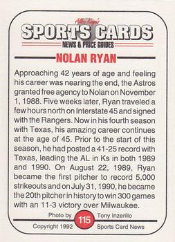 1991 Allan Kaye's Sports Cards News Magazine - Standard-Sized 1992 #115 Nolan Ryan Back
