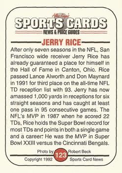 1991 Allan Kaye's Sports Cards News Magazine - Standard-Sized 1992 #123 Jerry Rice Back