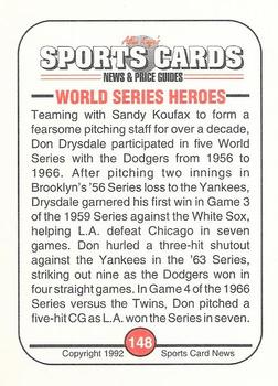 1991 Allan Kaye's Sports Cards News Magazine - Standard-Sized 1992 #148 Don Drysdale Back