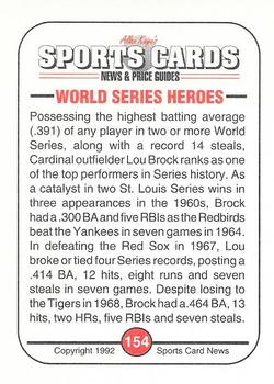 1991 Allan Kaye's Sports Cards News Magazine - Standard-Sized 1992 #154 Lou Brock Back
