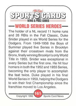 1991 Allan Kaye's Sports Cards News Magazine - Standard-Sized 1992 #161 Duke Snider Back
